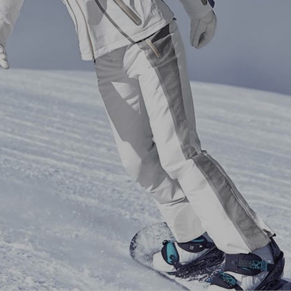 Athleta Ski Pants White Gray Zippered pockets Women’s L Adjustable Snowboarding - Picture 1 of 15